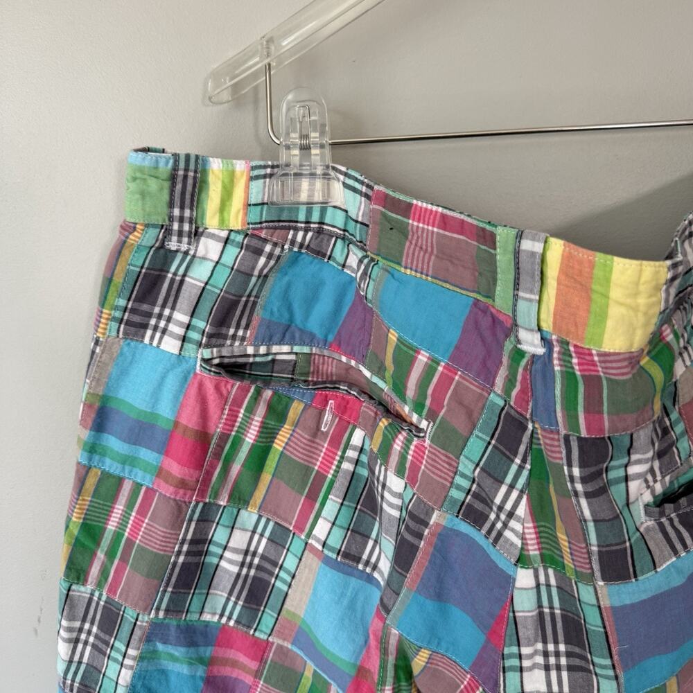 Cape Madras Shorts Mens 42 Multi Color Patchwork Plaid Cotton Casual Summer READ - Picture 3 of 4